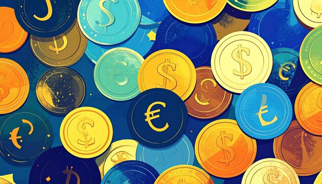 abstract illustration of financial and money exchange; euro coins
