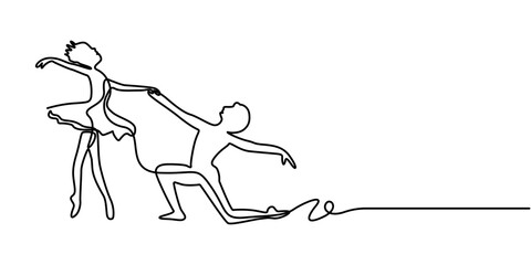 Ballerina dancer in continuous one line drawing. Single line art illustration of performing ballet dancer Editable vector, One continuous single drawing line art doodle beautiful, drawing, ballet.  