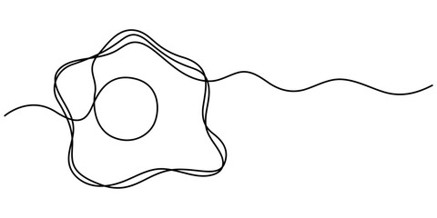 Fried egg vector one line continuous drawing illustration. Hand drawn linear silhouette icon. Minimal design element for print, banner, greeting card, brochure, menu, logo. Food, snack, meal.        