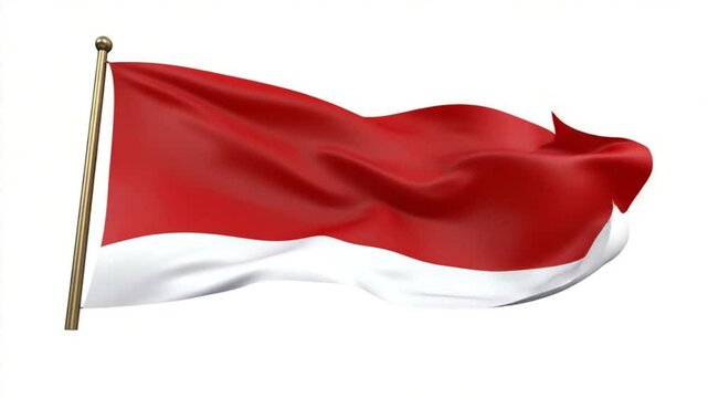 Waving Indonesian flag animation on flagpole with a clean white background scene