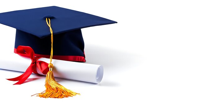 Graduation cap and diploma with red ribbon for education achievement and academic success concept photo - Powered by Adobe