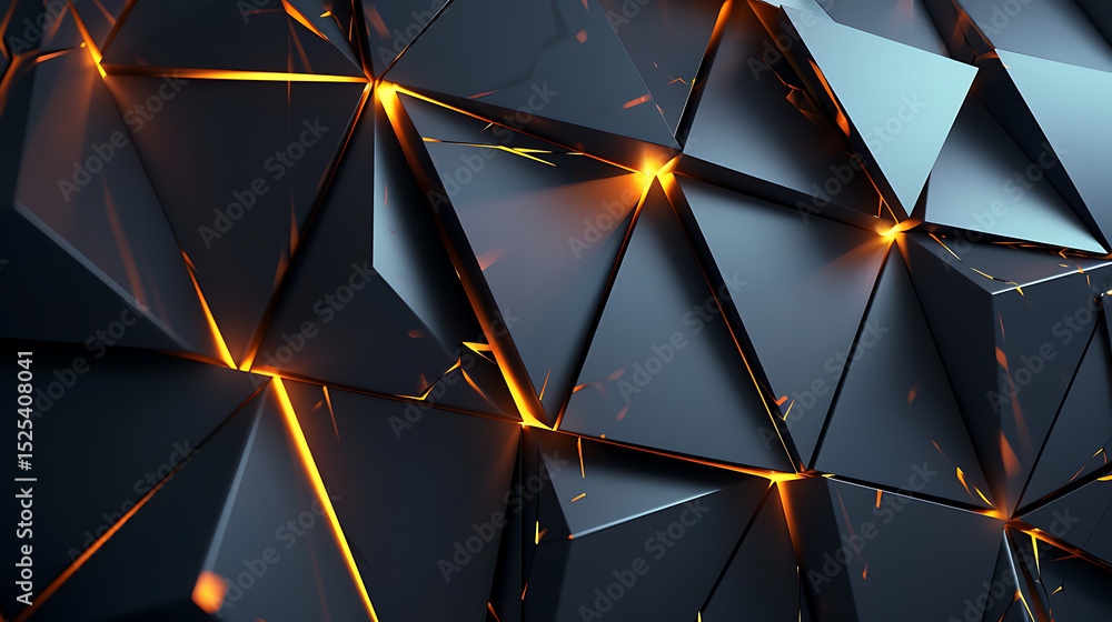 Poster a captivating abstract background featuring a geometric design with dark triangles and glowing lines