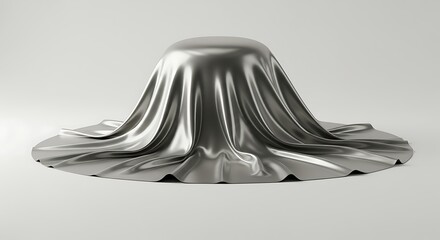 Silver fabric cover object mystery reveal presentation mockup product display shiny textile drape elegant