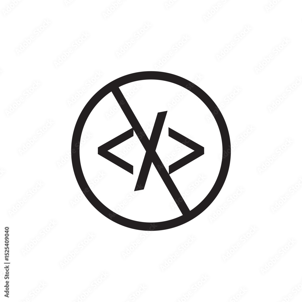 Poster no script coding icon. vector illustration style is a flat iconic symbol inside black crossed circle
