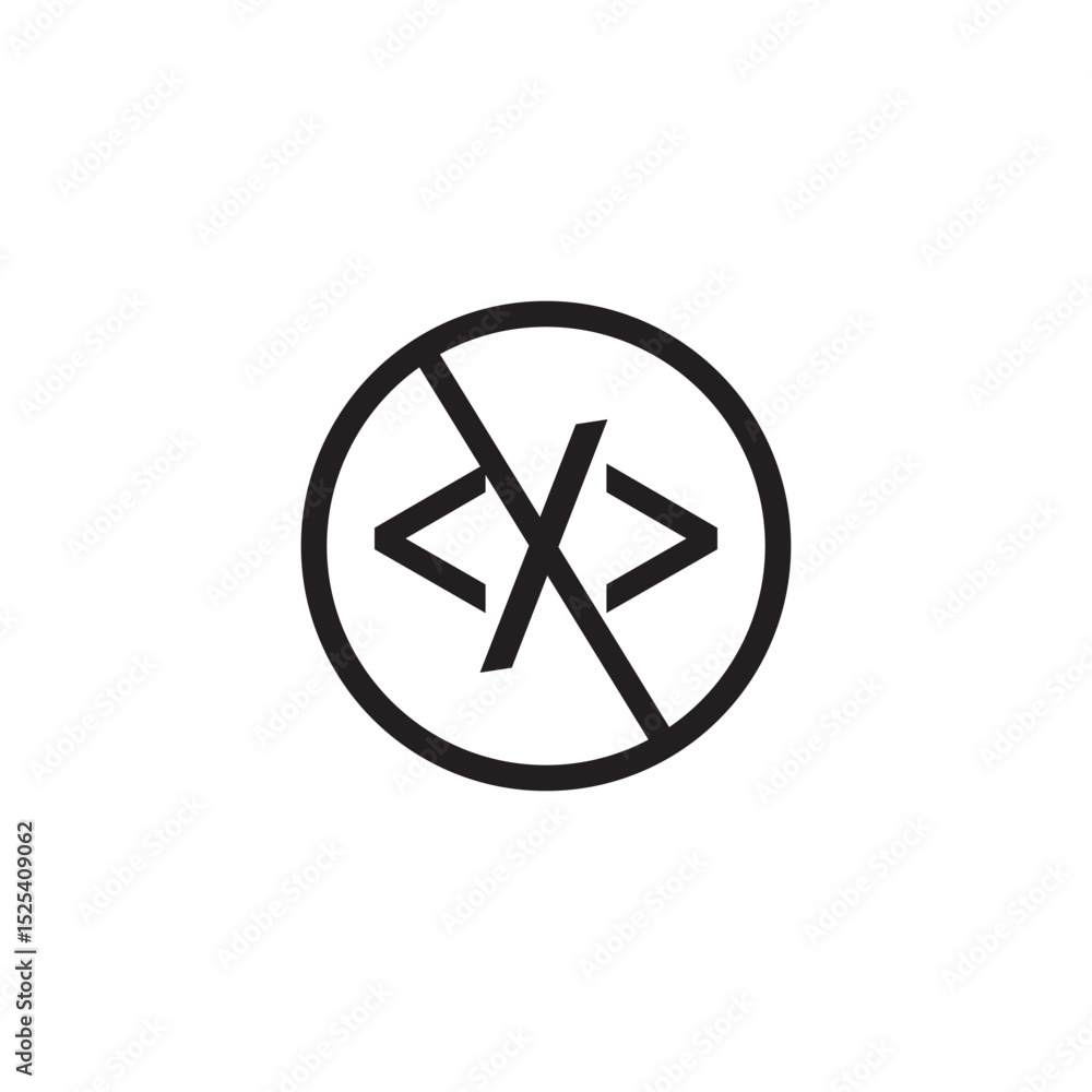 Poster no script coding icon. vector illustration style is a flat iconic symbol inside black crossed circle