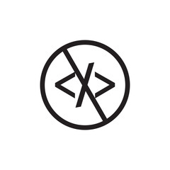 No Script Coding icon. vector Illustration style is a flat iconic symbol inside black crossed circle on a white background. eps10.