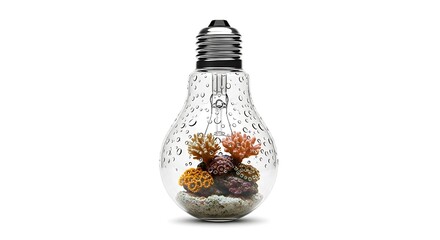 Lightbulb aquarium coral reef ocean life underwater ecosystem creative concept innovation idea inspiration design