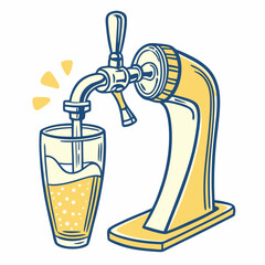 Beer tap pouring beverage into glass with bubbles and foam  