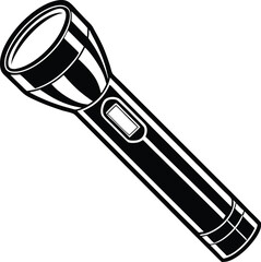 Flashlight symbol icon, torch light vector, handheld lamp silhouette, minimal lighting design, black utility graphic