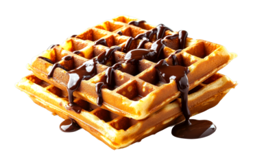 Delicious waffles with chocolate sauce kitchen food bright close-up isolated on transparent background