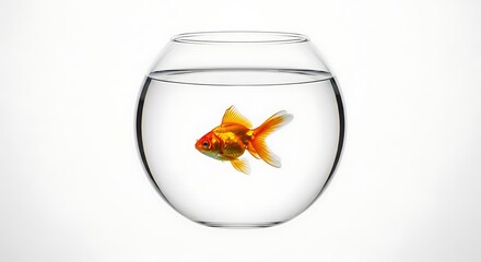 Goldfish bowl pet fish aquarium water clear glass single animal aquatic life transparent background home decor