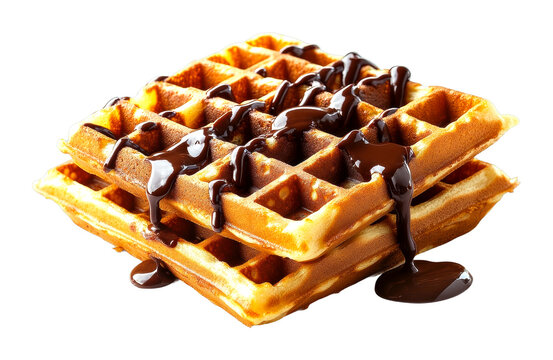 Delicious waffles with chocolate sauce kitchen food bright close-up isolated on transparent background