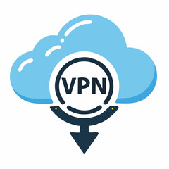 VPN icon with a cloud and arrow, representing secure internet connection and data protection
