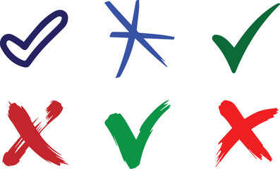 Minimalist Check and Cross Symbols in Vector Silhouette Style