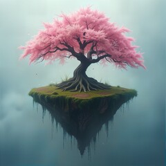Floating Island with Cherry Blossom Tree – Surreal Fantasy