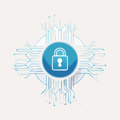 Cyber security lock with circuit lines, symbolizing data protection. The lock icon signifies safety and encryption