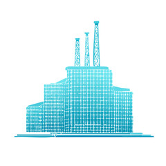 An illustration of factory structure with chimney in blue hue 