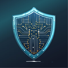 A digital shield, symbolizing protection and security, featuring intricate circuit board patterns