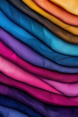 makeup colorful tone Colorful fabric layers arranged in waves, showcasing various textures and hues.