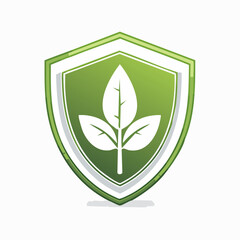 A green shield with leaf image represents environmental protection and preservation