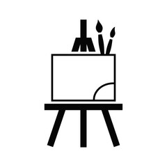 An artist's easel with an icon on a black canvas, a creative artistic concept on a transparent background