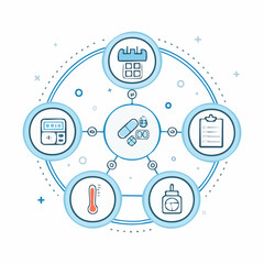 A graphic with medical icons arranged in a circular design, symbolizing healthcare, medicine, and wellness