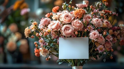 Farewell flowers with a blank white gift card