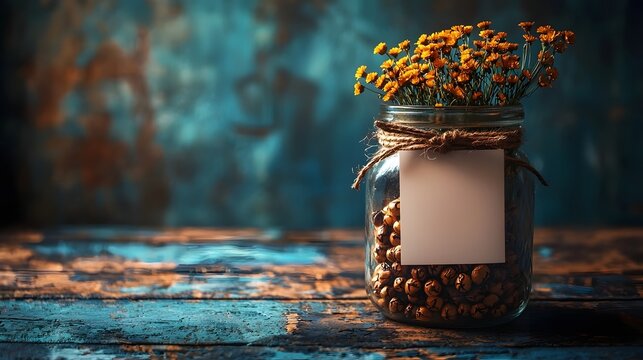 Farewell gift card in a rustic jar with autumn leaves - Powered by Adobe