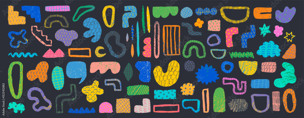 Poster grunge modern shapes set. grunge doodles, elements and shapes. geometric grungy abstract ornaments. 
