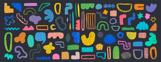 Grunge modern shapes set. Grunge doodles, elements and shapes. Geometric grungy abstract ornaments. Grunge abstract vector objects collection for posters, backgrounds or patterns.