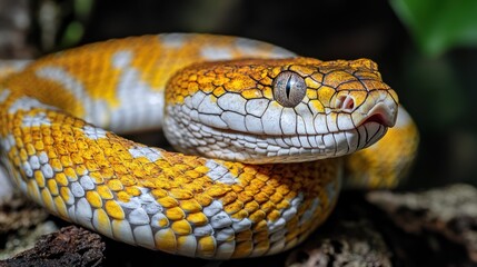 Stunning Close-Up of a Yellow and White Snake