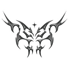3d chrome of metal y2k icon. Symmetrical tribal cyber sigilism brutalism element for streetwear clothing design tattoo sticker
