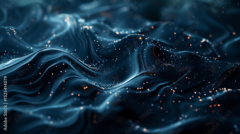 Leinwandbilder An abstract blue wave pattern with glowing particles creates a mesmerizing and dynamic background, perfect for adding a touch of modern elegance to any design project