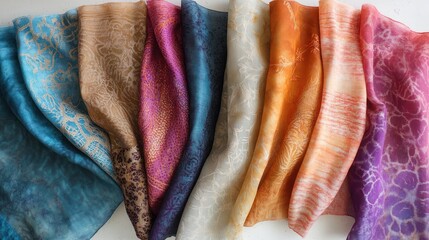 Collection of Hand-Dyed Silk Scarves: A Kaleidoscope of Colors and Textures