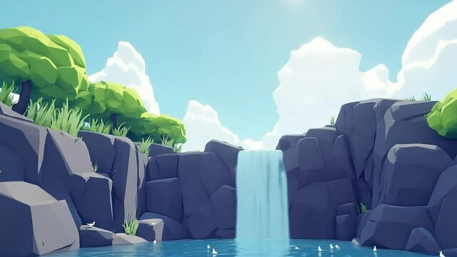 Stylized waterfall scene