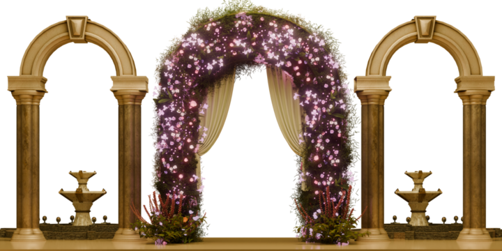 Elegant Glowing Floral Archway in Classical Garden Setting Alpha image