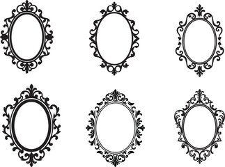 Elegant Black and White Ornate Oval Mirror Frames
