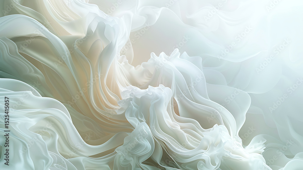 Poster abstract white silk fabric flowing in gentle waves, creating a dreamy and elegant background with so