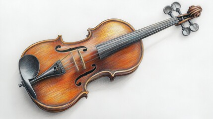 Detailed Colored Pencil Drawing of a Violin