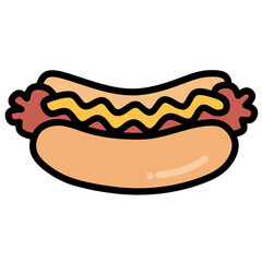 Hot dog sausage food icon in flat vector style. Perfect for menu designs, mobile apps, cooking infographics, and more.