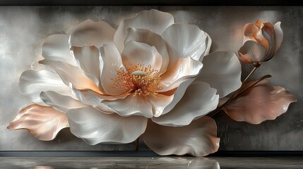 3D floral wall decor, large peach and cream rose