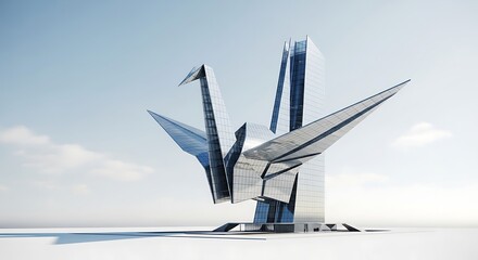 Origami crane architecture building design modern art sculpture metal origami futuristic design urban skyline