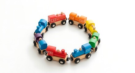 Fototapeta premium Colorful wooden train toy circle kids play learning education preschool children development bright colors