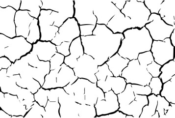 Black Crack and Broken Line on White Background