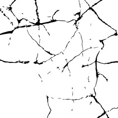 Black Crack and Broken Line on White Background