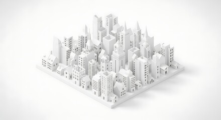 Fototapeta premium Minimalist white city architecture urban design building model cityscape skyline paper art abstract design
