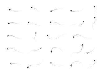 Set of Doodles Art of Arrow Shapes - Different Shapes of Arrow Designs with Dotted Lines