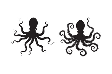 Octopus Silhouette Vector Set Marine Animal Clipart Icons