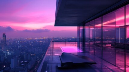 Luxury Penthouse with City Skyline View at Sunset