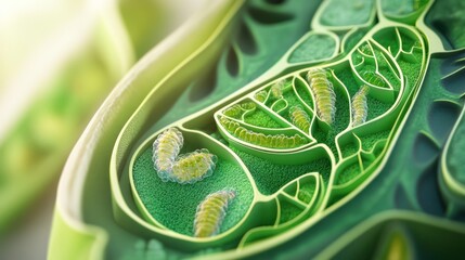 Microscopic View of Chloroplasts Inside a Plant Cell